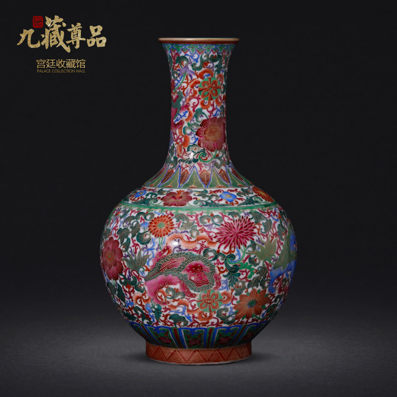 Jingdezhen ceramics antique hand - made silk colored enamel paint wire inlay kirin bottle vase home furnishing articles