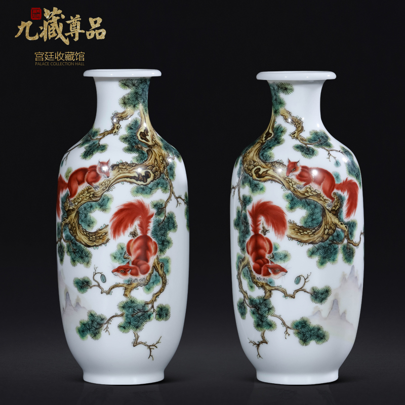 Master hand draw pastel squirrel vase sitting room porch rich ancient frame study Chinese jingdezhen ceramics decoration furnishing articles