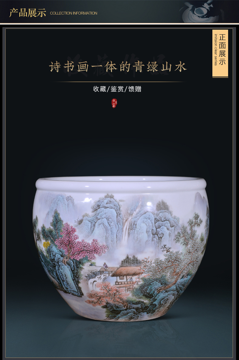 Jingdezhen ceramics hand - made pastel landscape tortoise calligraphy and painting cylinder home sitting room hotel is suing garden furnishing articles