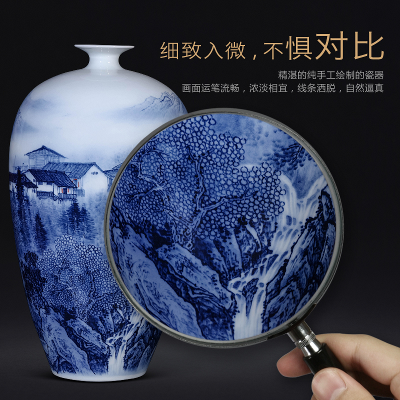 Jingdezhen ceramic dong - Ming li hand - made scenery of blue and white porcelain vase Chinese sitting room porch TV ark, furnishing articles