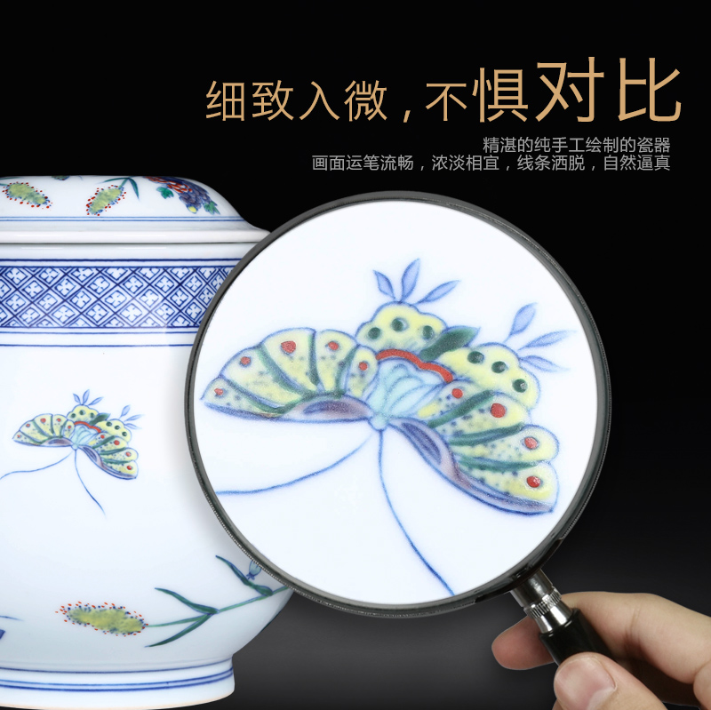 Jingdezhen ceramics hand - made bucket color painting of flowers and tea canister to study home sitting room adornment handicraft furnishing articles