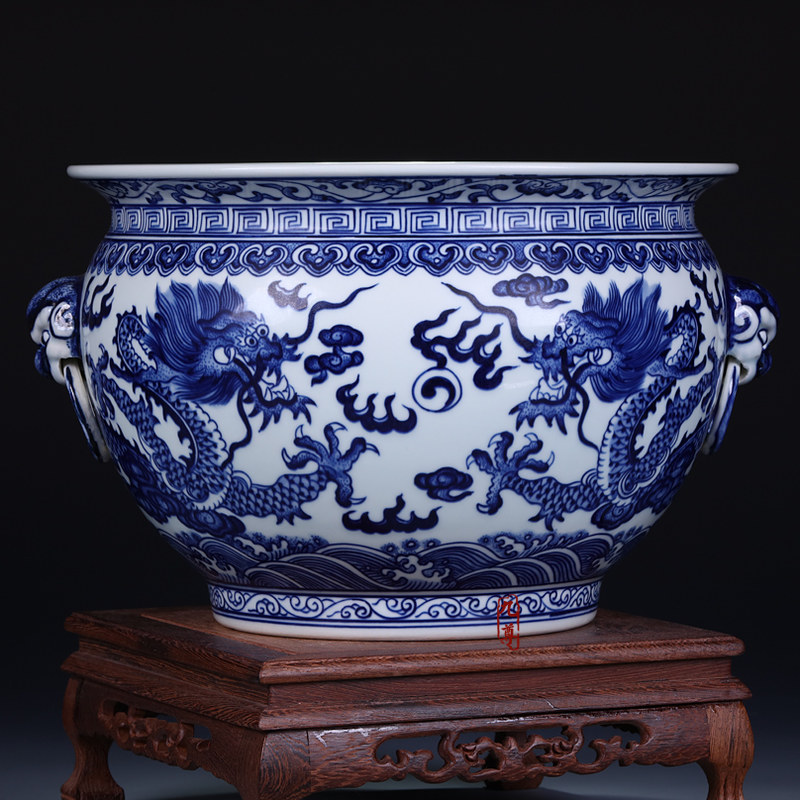 Jingdezhen ceramics vase imitation of blue and white porcelain of the reign of emperor kangxi hand - made dragon tea storage cylinder washing classic adornment furnishing articles