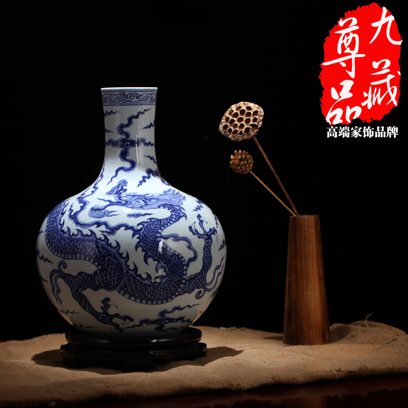 Jingdezhen ceramics imitation Ming xuande blue and white vase YunLongWen celestial home sitting room handicraft furnishing articles
