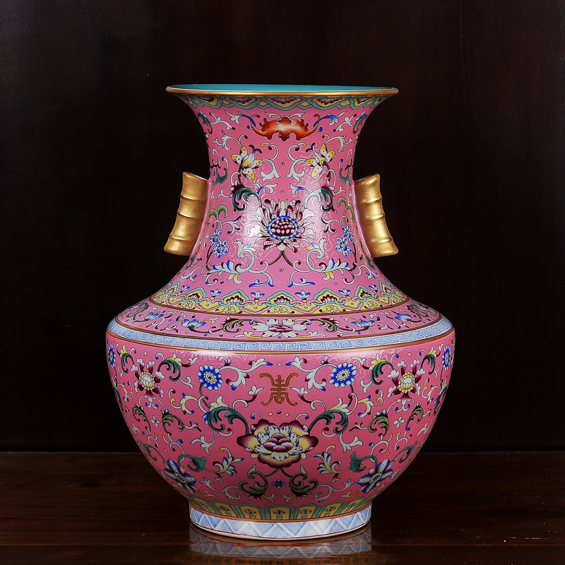 Jingdezhen ceramics imitation the qing qianlong pastel bottom pick flowers wrapped branch grain ears shoulder vase household crafts