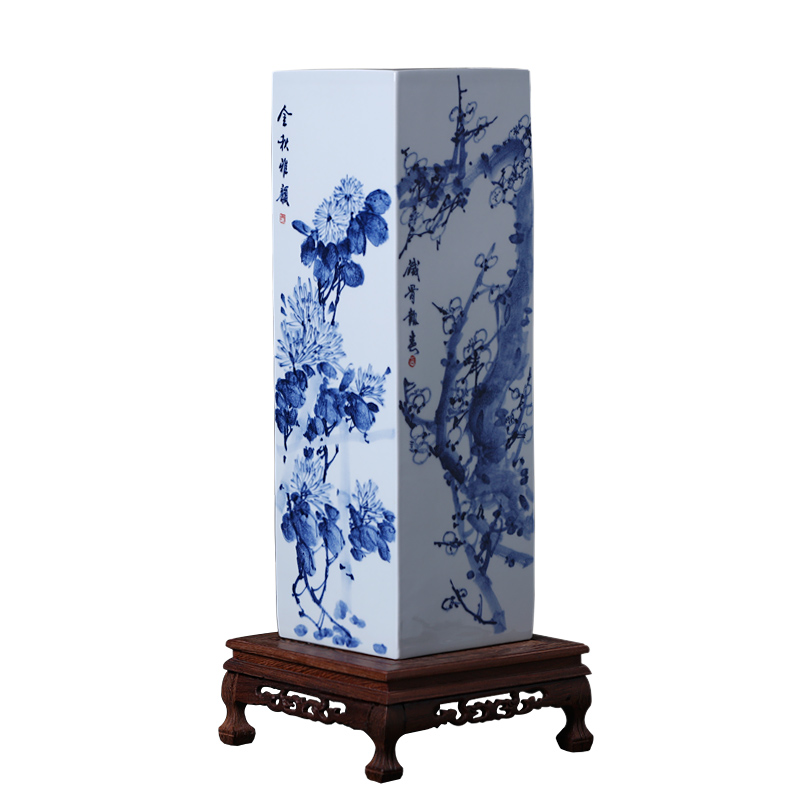Famous master of jingdezhen ceramics blue - and - white hand - made by patterns square vase flowers sitting room place the study
