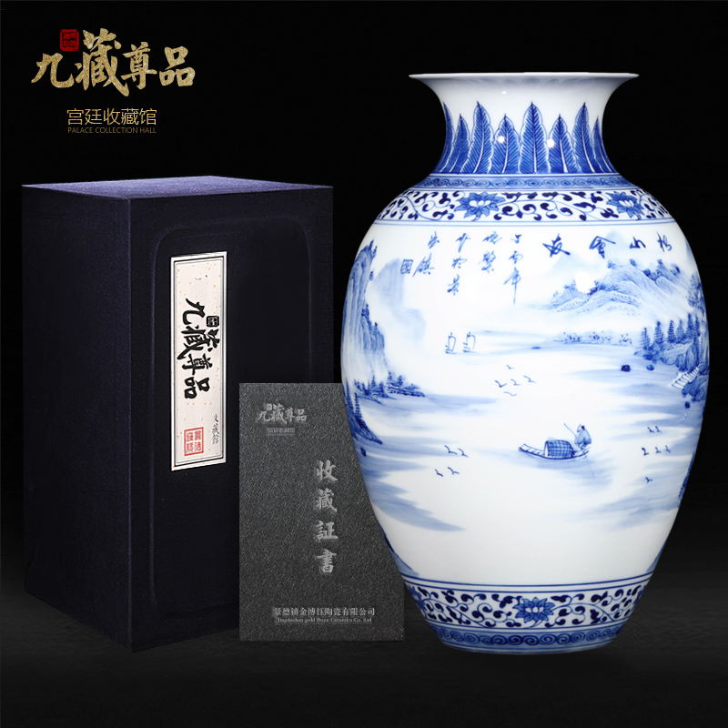 Jingdezhen ceramics thin foetus hand - made scenery blue and white porcelain vases, new Chinese style household porcelain sitting room adornment furnishing articles