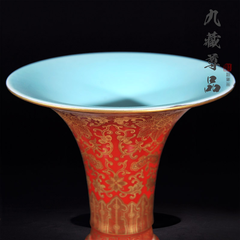 Jingdezhen ceramics antique hand - made with red paint wrap lotus flower aroma crafts are sitting room TV cabinet vase