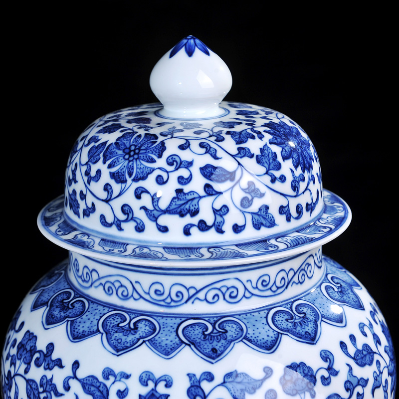 Antique vase of blue and white porcelain of jingdezhen ceramics bound lotus flower general home decoration craft furnishing articles in the living room