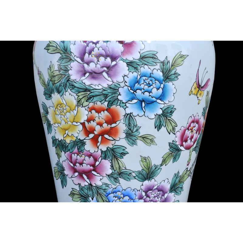 Jingdezhen ceramic of large vases, antique hand - made famille rose blooming flowers, goddess of mercy bottle of large vase