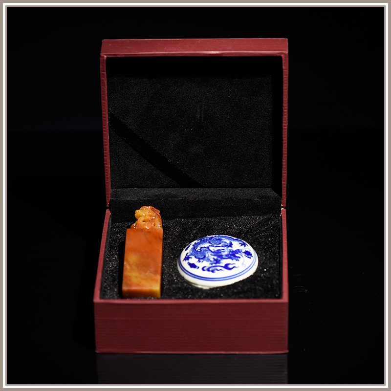 (Xiling Yinshe) Gushan Stone Qilin carving button seal engraving seal stone square chapter Wen Fang four treasure gift box