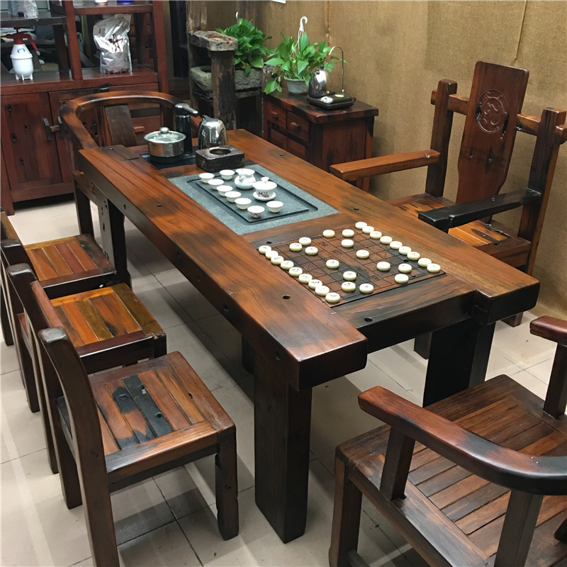 Thuyền cũ bàn trà gỗ kết hợp bàn trà Kung Fu bàn ghế gỗ rắn ban công cổ Trung Quốc căn hộ nhỏ trà bàn cà phê - Bàn trà bàn trà gỗ tự nhiên