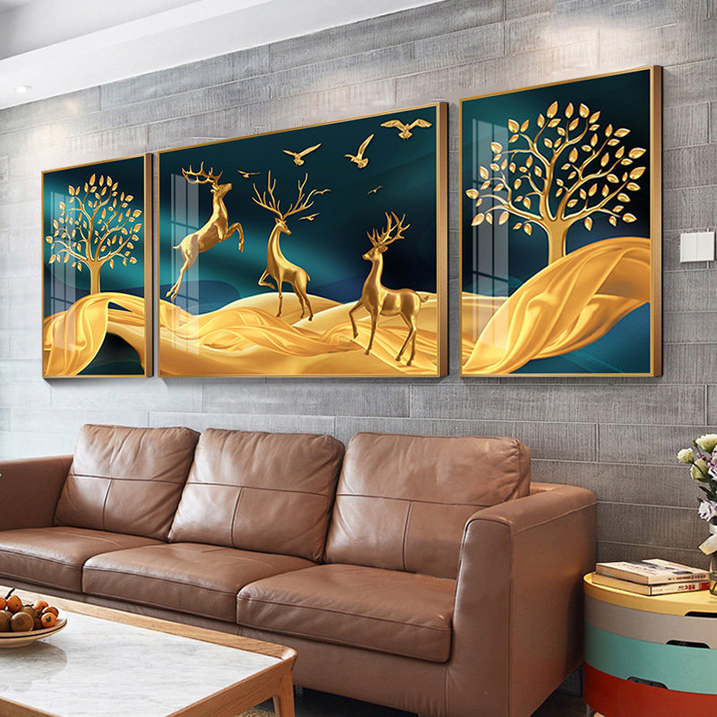 Light luxury living room decorative painting triptych modern minimalist atmospheric sofa background wall painting Nordic elk mural