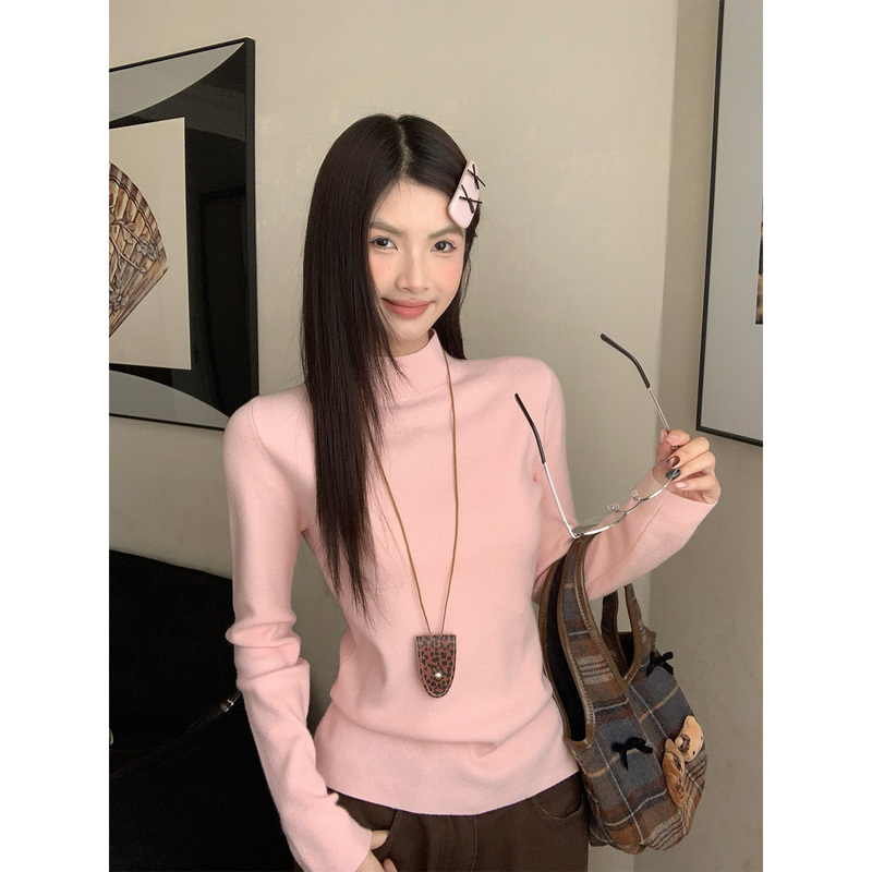 Su Sansan Pink Wool Base Shirt for Women, Autumn and Winter Inner Sweater, 2026 New Style, High-End Knitted Turtleneck Top Su Sansan Pink Wool Base Shirt for Women, Autumn and Winter Inner Sweater, 2026 New Style, High-End Knitted Turtleneck Top