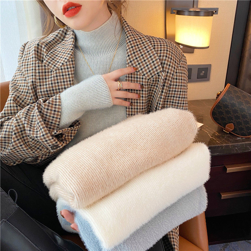 Mink velvet sweater women's winter thickened plus velvet high-necked bottoming shirt with 2022 new knitted sweater integrated velvet top