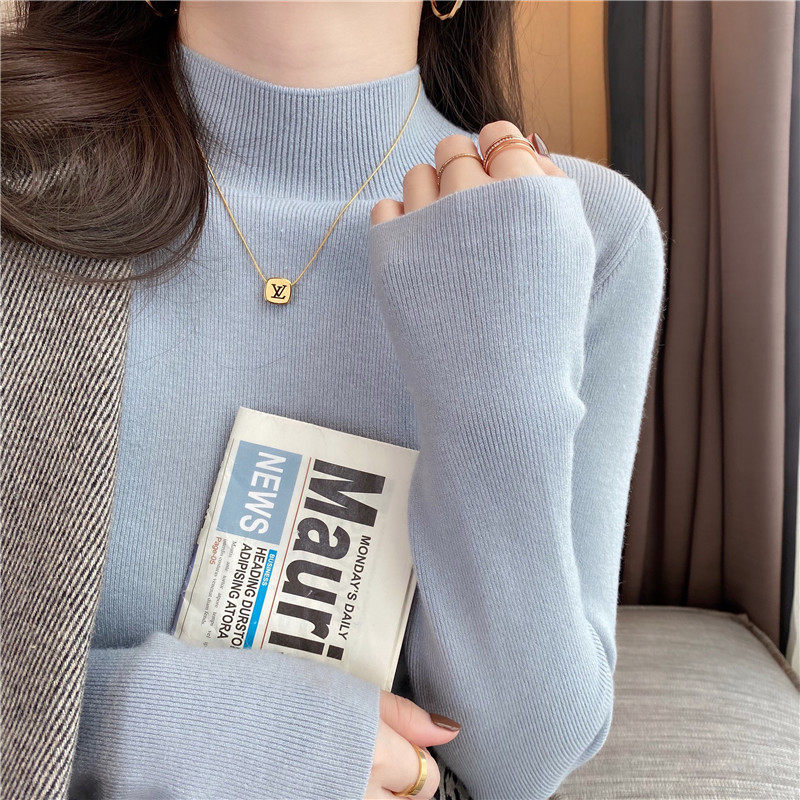 Half turtleneck sweater women's autumn and winter Western style 2022 new Western style black bottoming shirt with a slim knitted top