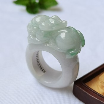 Myanmar natural jade a grade jade pixiu ring with certificate