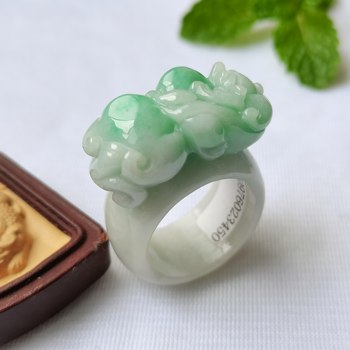 Myanmar natural jade a grade jade pixiu ring with certificate