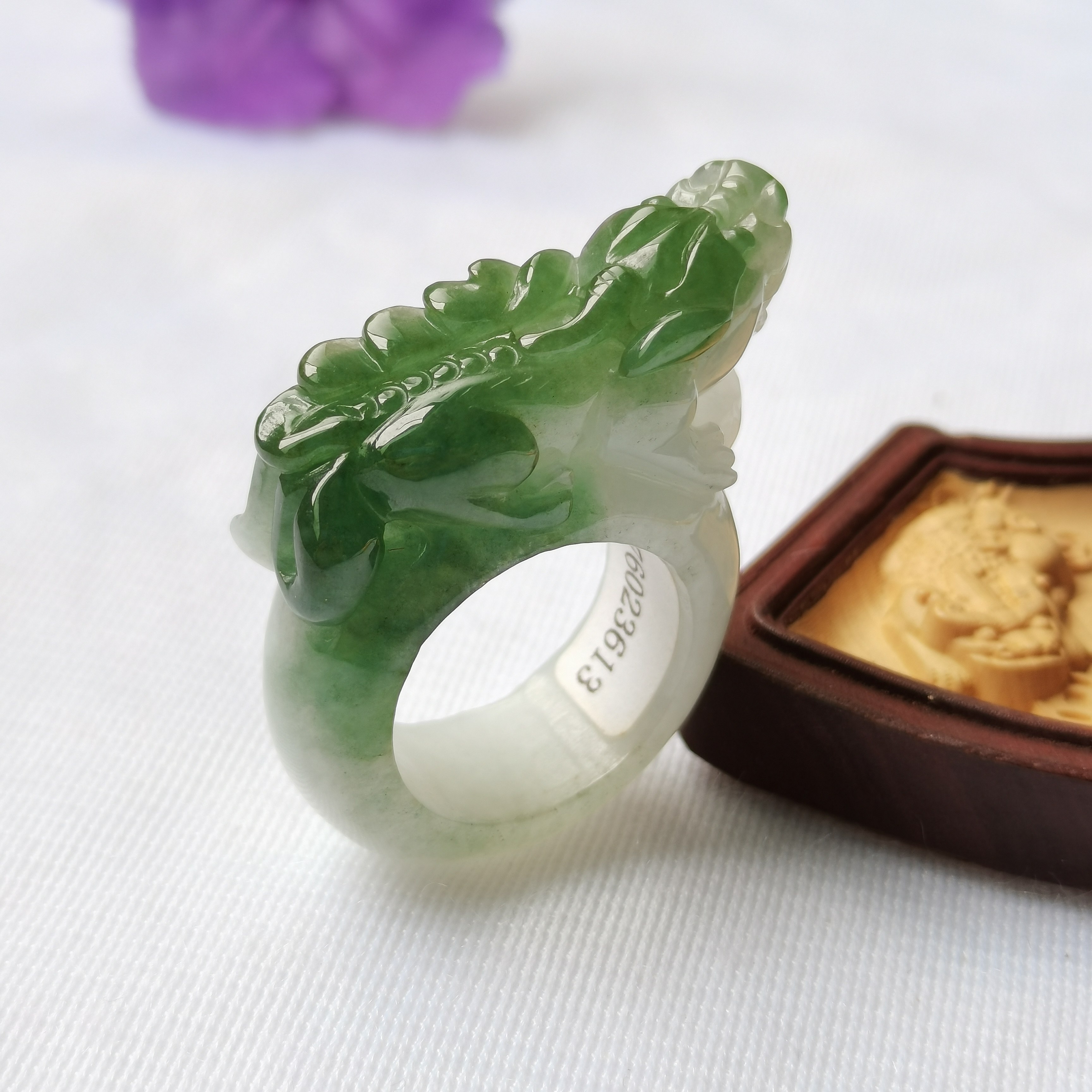 Myanmar natural jade A grade jade Pixiu ring with certificate