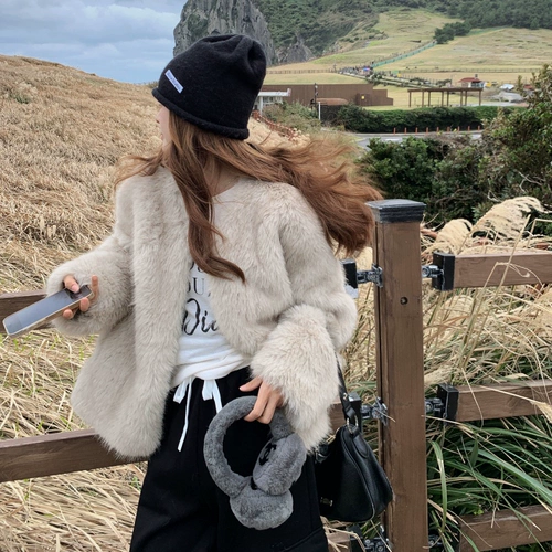 Модернизирован с фальшивой шерстью 2,0, обновление v -neck с двойным имитационным имитацией лиса шерсть для волос для волос, зимний экологически чистый мех зимой