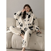 Fairy value online money ~ cows Popo Coral Suede Pyjamas women 2021 New autumn and winter thicken plus suede