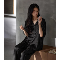 Bamboo shadows ~ Feel the beauty of tranquility Ice silk pajamas for women 2024 new silk short-sleeved trousers suit