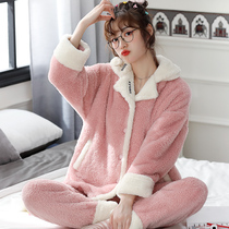 Color thief gentle ~ too sweet and spicy coral suede pyjamas woman autumn winter thickened with velvety outwear a sweet suit