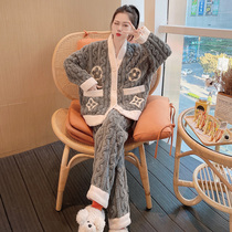 Light and luxurious ~ Stunning Full-on Coral Velvet Pyjamas Woman Autumn Winter 2022 New Warm Suit