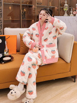 Come together over a warm winter ~ enjoy this Pleasant Pyjamas Woman Autumn Winter Coral Suede Triple Clip Cotton Thickened Garnter
