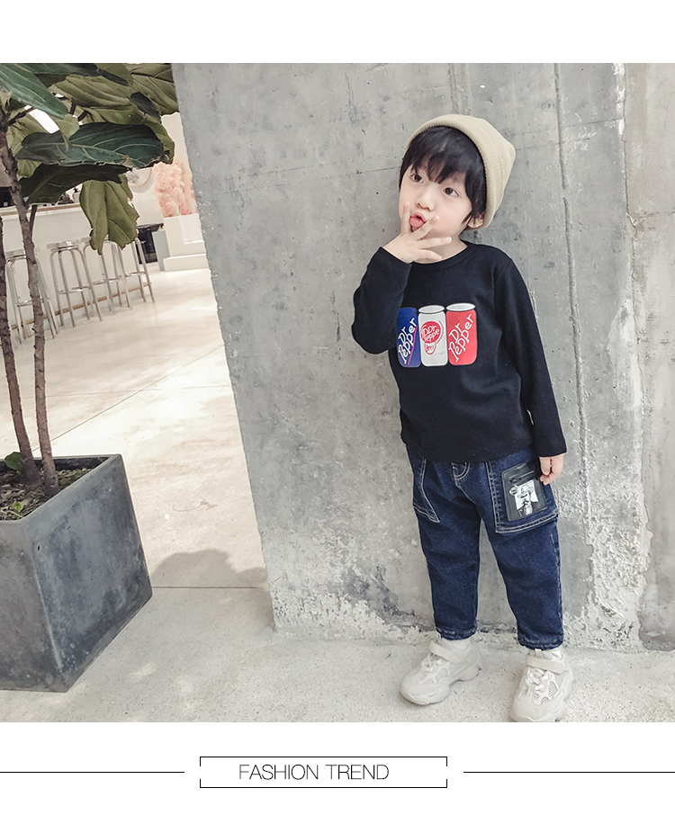 Áo thun bé trai cotton dài tay 2018 mùa xuân mới và mùa thu trẻ em mùa thu quần áo trẻ em phiên bản Hàn Quốc của áo sơ mi thủy triều đồ trẻ em