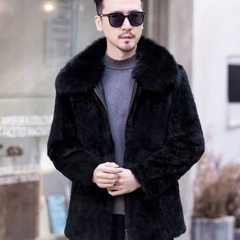 Winter New Men's Clothing Real Rabbit Fur Outwear Fur Integrated Fox Fur Collar Men's Leather Jacket Factory Direct Sale Special Price