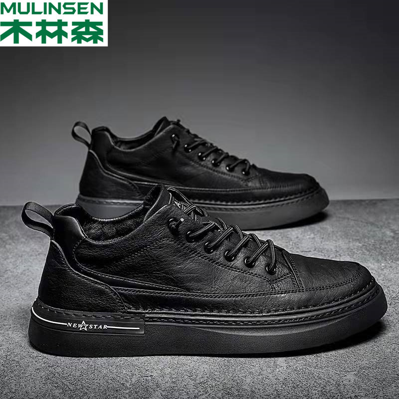 Wood Linson Men Shoes Summer New High Cylinder Board Shoes Chefs Work Casual Shoes Men Midtubes Black Leather Shoes Wave Shoes