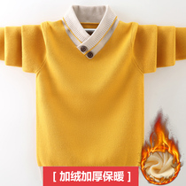 Boys sweater plus velvet thickening childrens clothing middle-aged childrens autumn and winter high-neck warm knitted pullover childrens cotton bottoming shirt