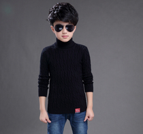 Boys turtleneck sweater plus velvet thick bottoming shirt boys 2020 winter middle-aged childrens pullover black knitted sweater