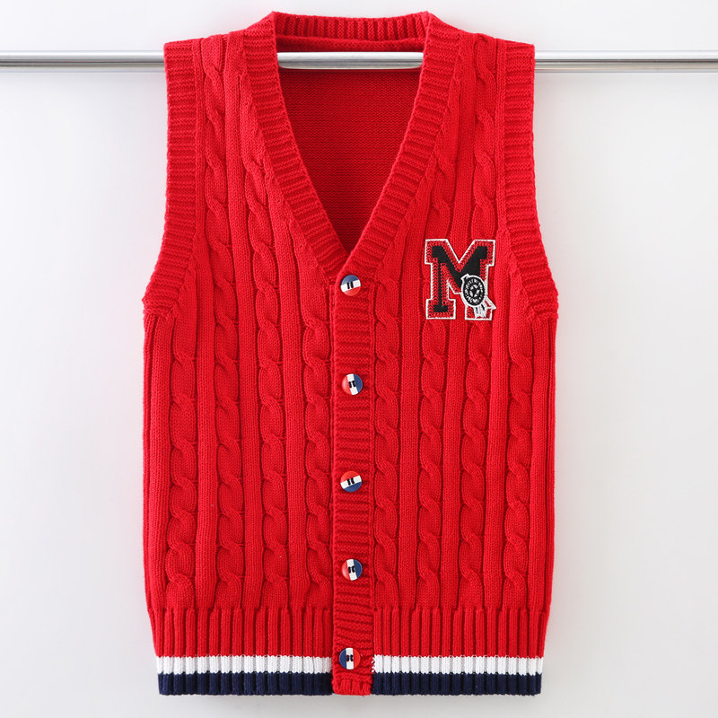 Boys cardigan vest spring and autumn thin section children's sweater vest foreign style boy knitted vest shoulder college style for big children