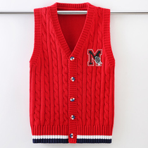 Boys cardigan vest spring and autumn thin section childrens sweater vest foreign boy knitted vest middle-aged childrens college style