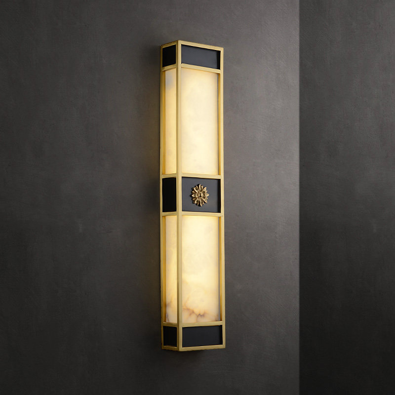 New Chinese wall lamp all copper living room modern courtyard Chinese simple outdoor balcony outdoor waterproof marble wall lamp