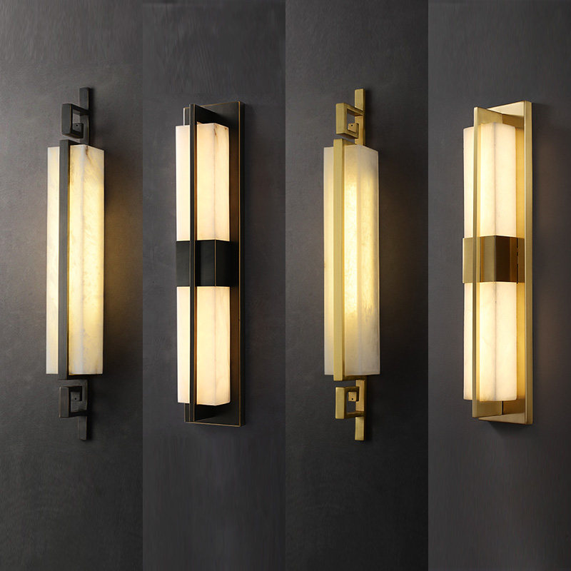 New Chinese Cloud Stone Full copper Living room Modern minimalist TV Background Wall Lamp China Wind Bedroom headboard Long wall lamp