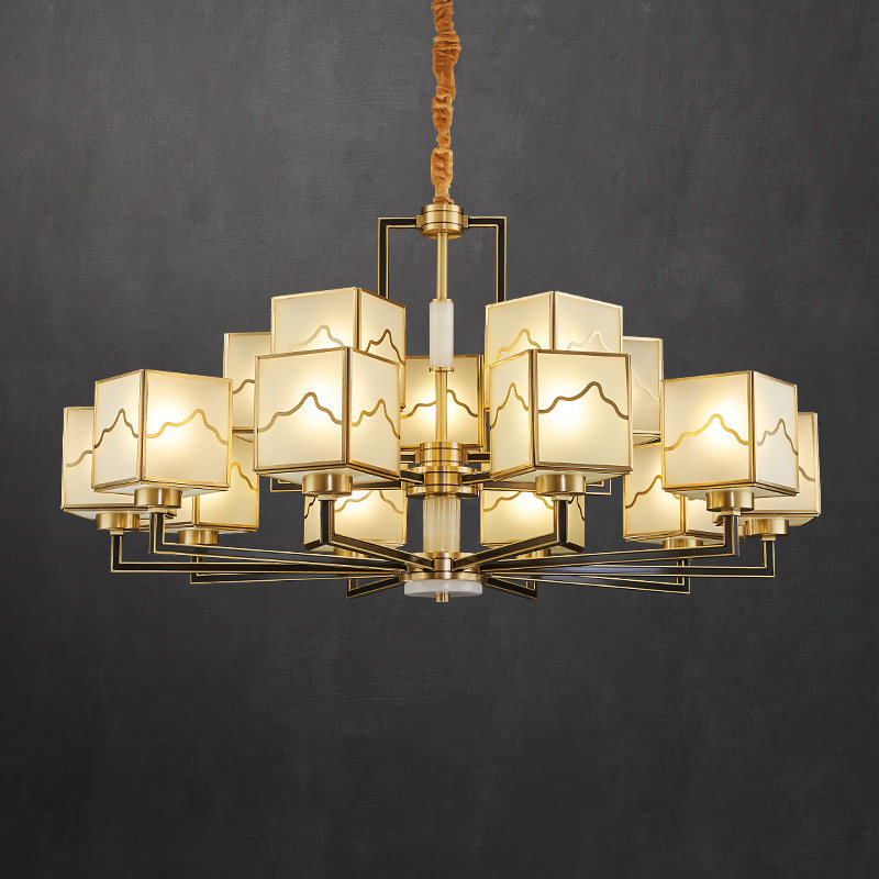 New Chinese style chandelier all copper light luxury living room lamp modern Chinese style dining room bedroom tea room study Zen hall lamp