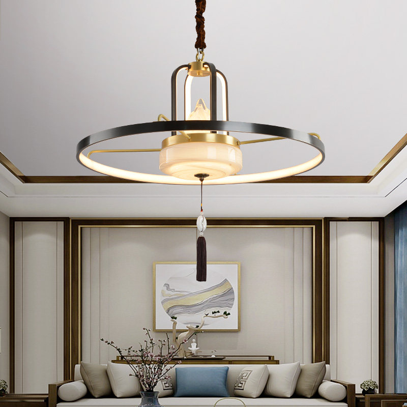 New Chinese all-copper chandelier living room modern Chinese style Creative landscape art design tearoom dining room lamps