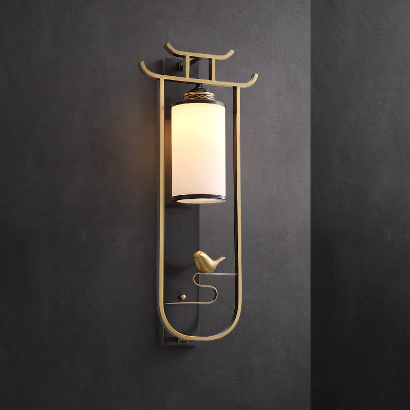 New Chinese all-copper wall lamp living room background wall lights Zen Chinese wind aisle stairway bedroom headlamp