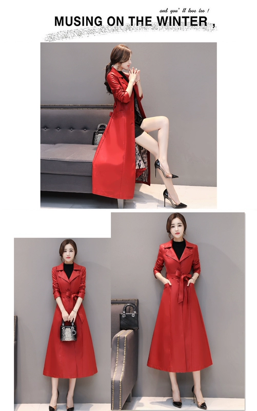 Hained leather leather nữ dài phần Slim phiên bản Hàn Quốc 2018 thu đông mới da cừu cỡ lớn áo khoác da dày