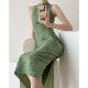 Srose Chungking Express/Retro White Green Improved New Chinese Style National Style Cheongsam Dress 2024 Summer