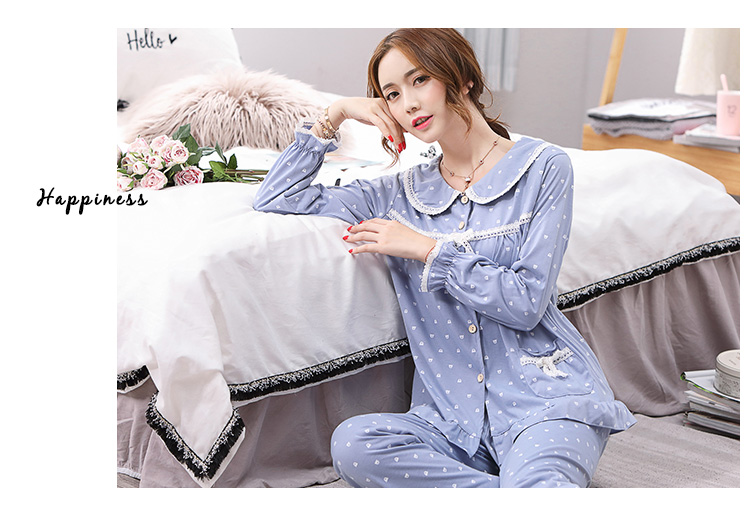 Bộ đồ ngủ mùa xuân và mùa thu của phụ nữ quần dài tay cotton mỏng phần trung niên mẹ cỡ lớn cotton cardigan phù hợp với dịch vụ nhà mùa hè thời trang hè 2021