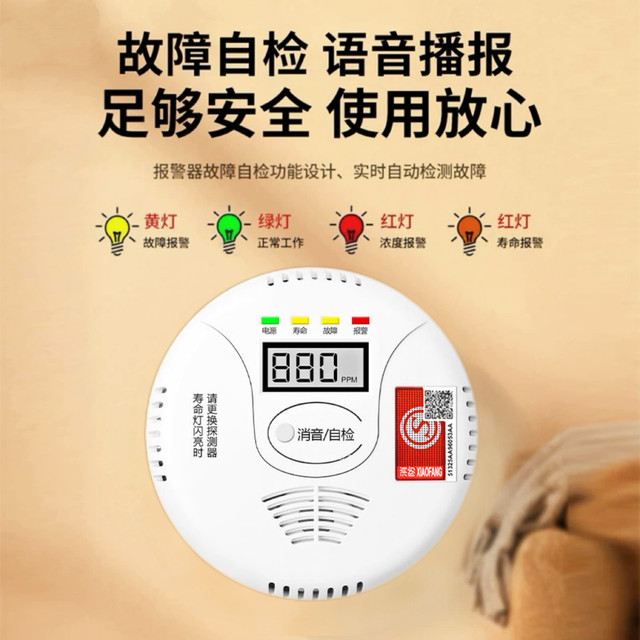 Carbon Monoxide Alarm for Home Indoor and Outdoor Use, Coal and Briquette Smoke Detector, Concentration Detection Alarm