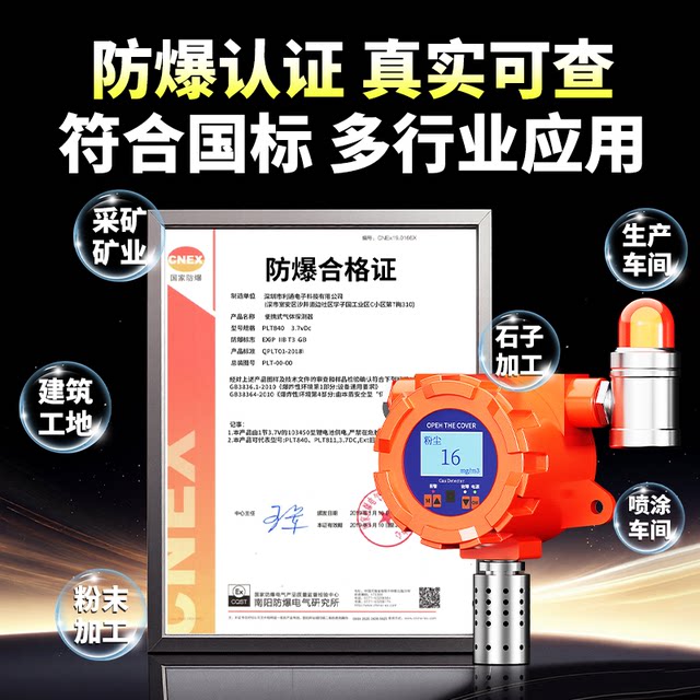 Dust Concentration Detector, Explosion-Proof Industrial Workshop Dust Detection and Alarm Device for Flour, Spray Paint, Coal Powder, Aluminum-Magnesium Powder, and Particulate Matter