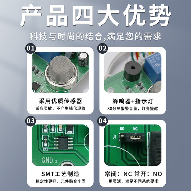 Gas Alarm Home Kitchen Ceiling 12V Wired Networking Sg-2008 Natural Gas Methane Leak Detector