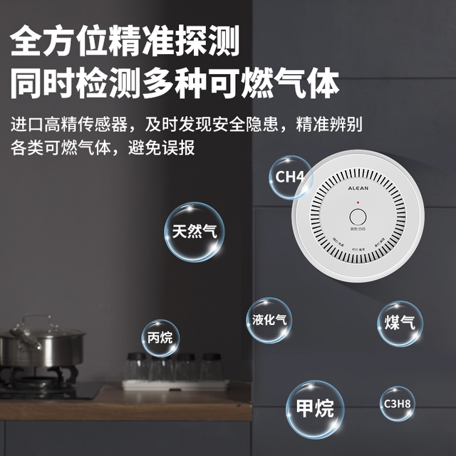 Wired Gas Alarm Ceiling-Mounted Natural Gas Detector for Home Kitchen 12V Switch-Type Gas Probe