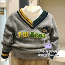  Special 20 winter TW bear childrens clothing boys V-neck knitted sweater cardigan TKKW94901A KW94901A