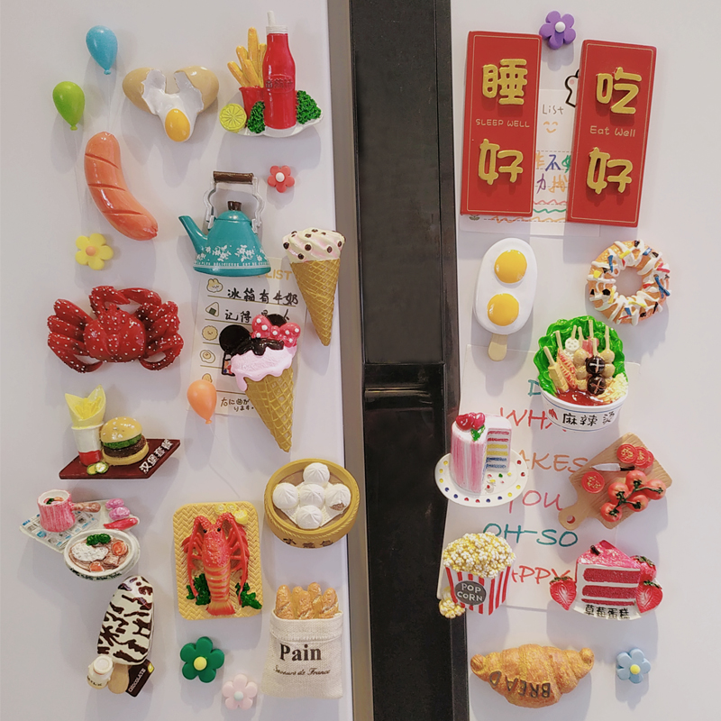 Creative 3D Solid Resin Food Fridge Sticker Magnet Refrigerator Door Decoration Stick Magnetic message Stick Magnet Ornament