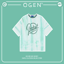 OGEN CLUB21SS national tide male and female models tie-dye color printing letters summer couple short-sleeved T-shirt